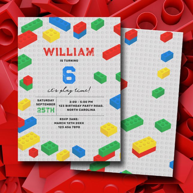 Cute Colourful Bricks Building Blocks Kids Birthda Invitation (Cute Colorful Bricks Building Blocks Kids Birthday Invitation)