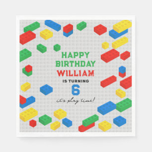 Cute Colourful Bricks Building Blocks Kids Birthda Napkin