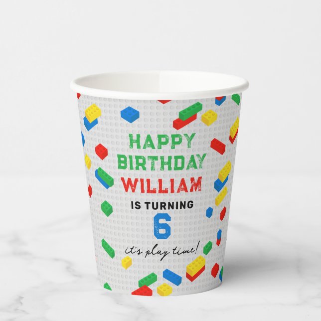 Cute Colourful Bricks Building Blocks Kids Birthda Paper Cups (Left)