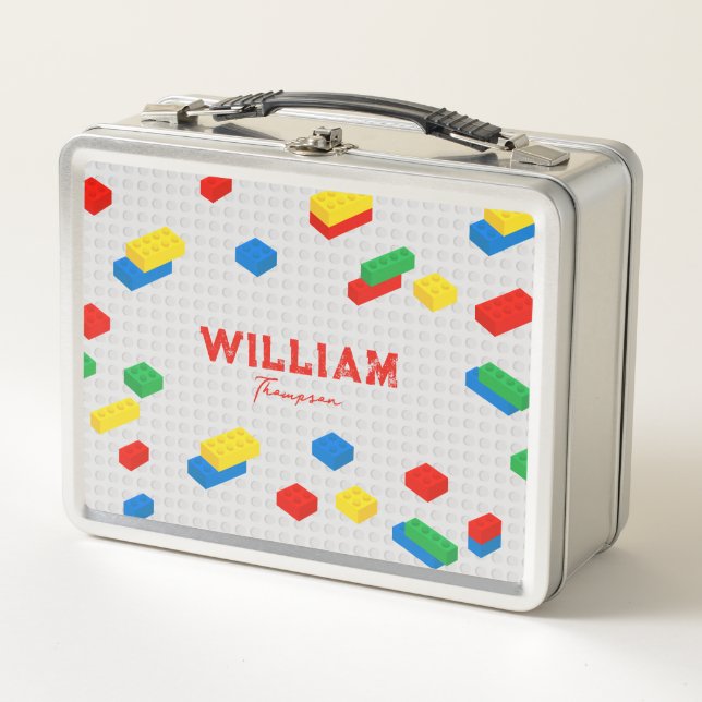 Cute Colourful Bricks Building Blocks Kids  Metal Lunch Box (Front)