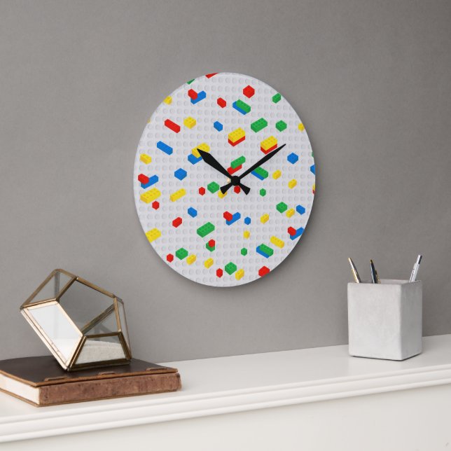 Cute Colourful Bricks Building Blocks Kids Pattern Large Clock (Office)
