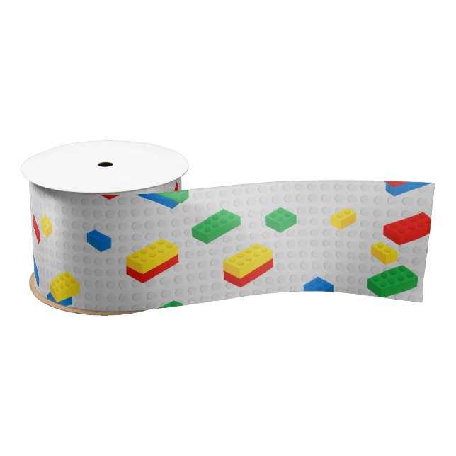Cute Colourful Bricks Building Blocks Kids Pattern Satin Ribbon (Spool)