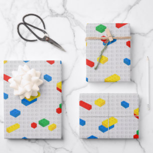 Cute Colourful Bricks Building Blocks Kids Pattern Wrapping Paper Sheet
