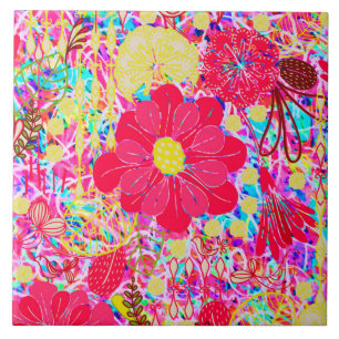 Cute colourful bright flowers ceramic tile