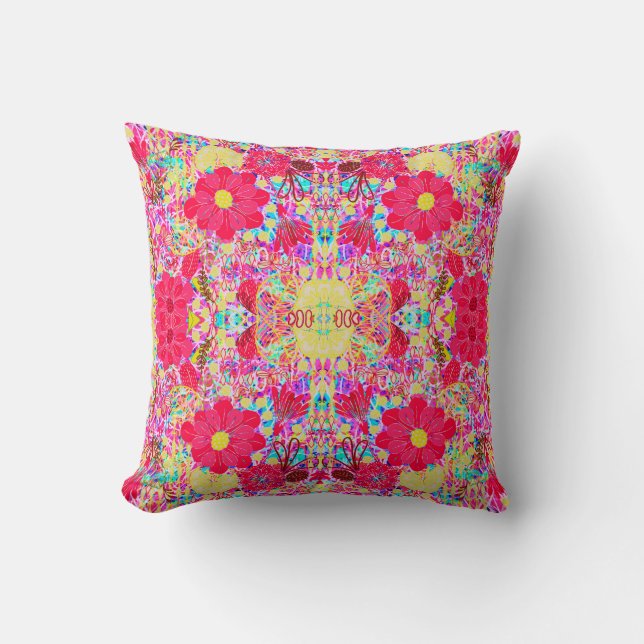 Cute colourful bright flowers cushion (Front)