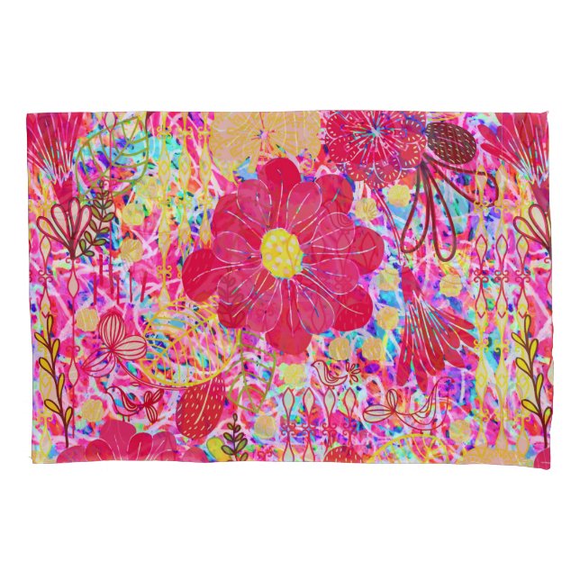 Cute colourful bright flowers pillowcase (Front-Left)