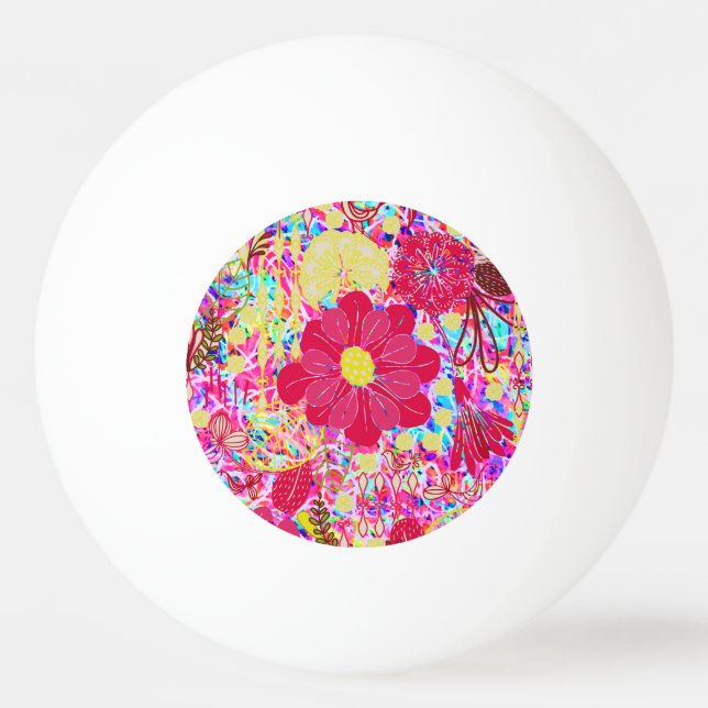 Cute colourful bright flowers ping pong ball (Front)