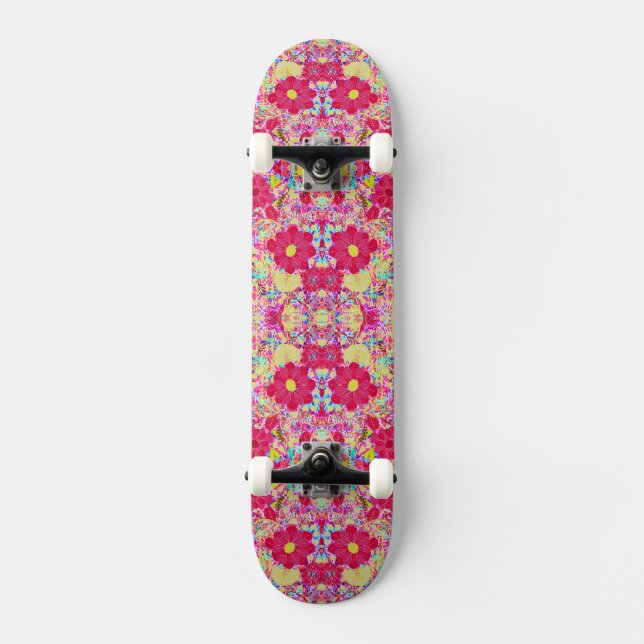 Cute colourful bright flowers skateboard (Front)