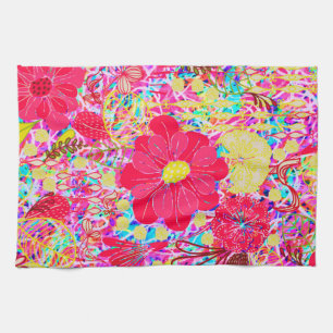 Cute colourful bright flowers tea towel