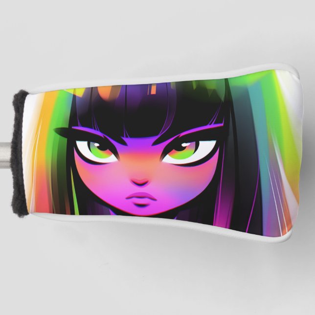 Cute Colourful Bright Neon Vibes Preppy Anime Girl Golf Head Cover (Front)