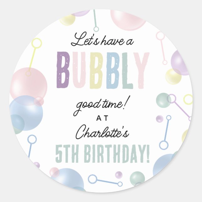 Cute Colourful Bubble Kids Birthday Party Classic Round Sticker (Front)
