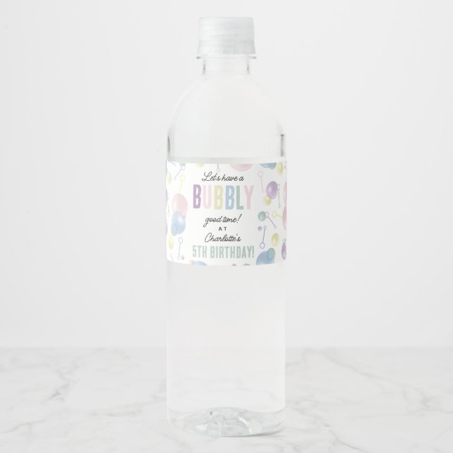 Cute Colourful Bubble Kids Birthday Party Water Bottle Label (Front)