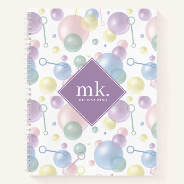 Cute Colourful Bubble Pattern Monogrammed Notebook (Front)