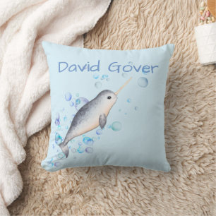 Cute colourful Bubbles Ocean baby boy Narwhal Cushion