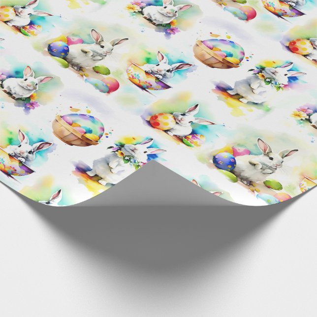 Cute colourful bunnies Easter eggs floral Wrapping Paper (Corner)