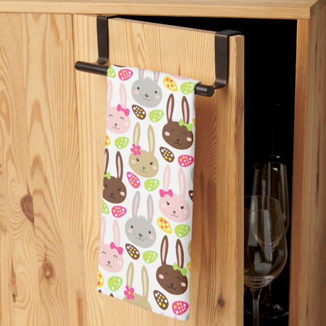 Cute Colourful Bunny & Eggs Easter Brunch Tea Towel (Thirds Fold)