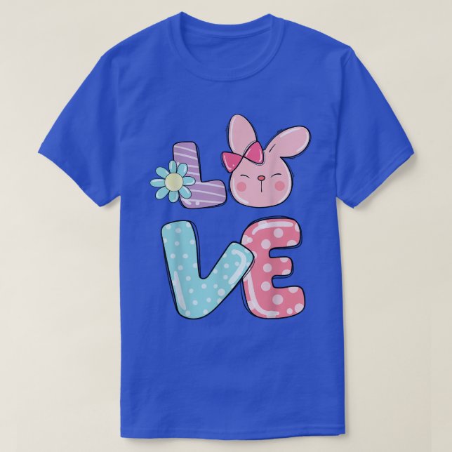 Cute Colourful Bunny Face Tie Dye Red Heart Flower T-Shirt (Design Front)