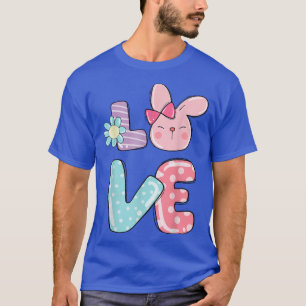 Cute Colourful Bunny Face Tie Dye Red Heart Flower T-Shirt