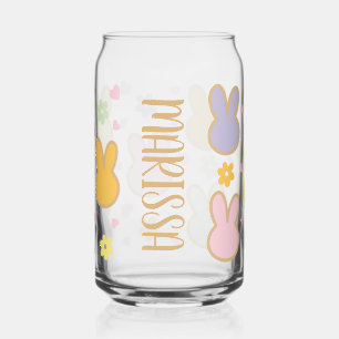 Cute Colourful Bunny Head Outline Patterned Can Glass