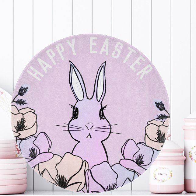 Cute Colourful Bunny Magnolia Flower Easter  Cutting Board (Creator Uploaded)