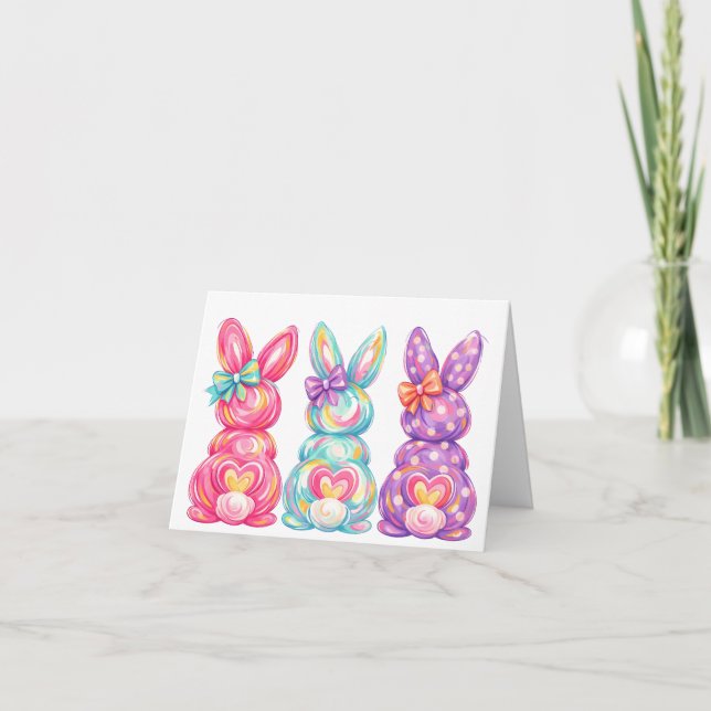Cute colourful bunny rabbits easter card (Front)