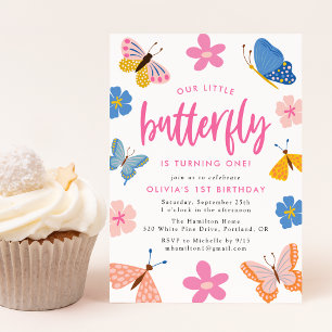 Cute Colourful Butterflies 1st Birthday Party Invitation