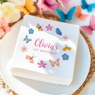 Cute Colourful Butterflies Birthday Party Napkin