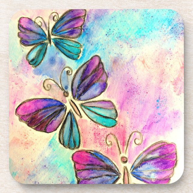 Cute Colourful Butterflies Coaster (Front)