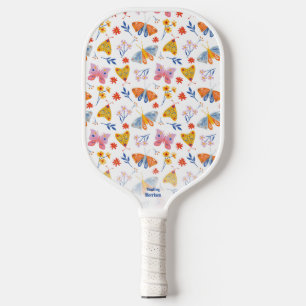 Cute Colourful Butterflies Moths Custom Text Name Pickleball Paddle