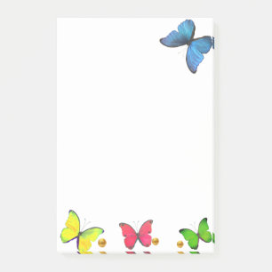 Cute Colourful Butterflies on White Post-it Notes