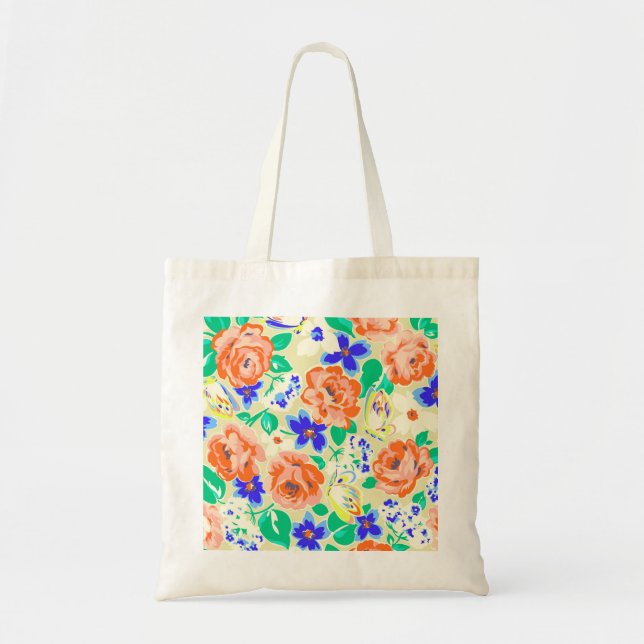 Cute colourful butterflies roses patterns tote bag (Front)