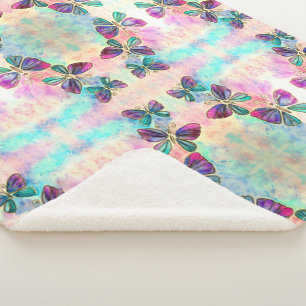 Cute Colourful Butterflies Sherpa Blanket