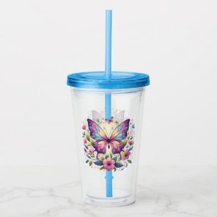 Cute, colourful butterfly acrylic tumbler