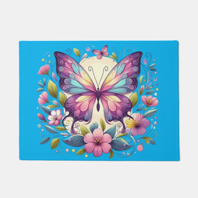 Cute, colourful butterfly  doormat (Front)