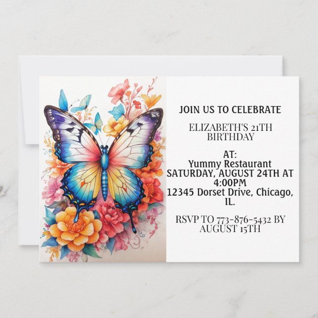 Cute Colourful Butterfly Happy Birthday Party Invitation (Front)