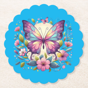Cute, colourful butterfly paper coaster