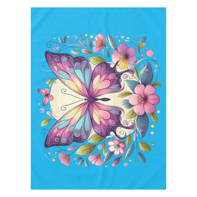Cute, colourful butterfly  tablecloth (Front)