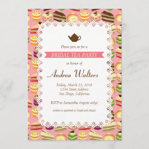 Cute Colourful Cakes Illustration Bridal Tea Party Invitation