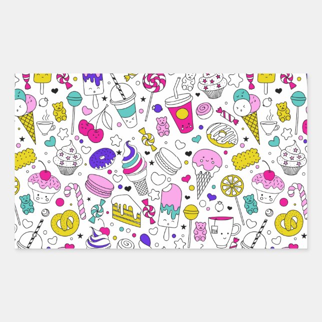 Cute Colourful Candy Sweet Pattern Rectangular Sticker (Front)