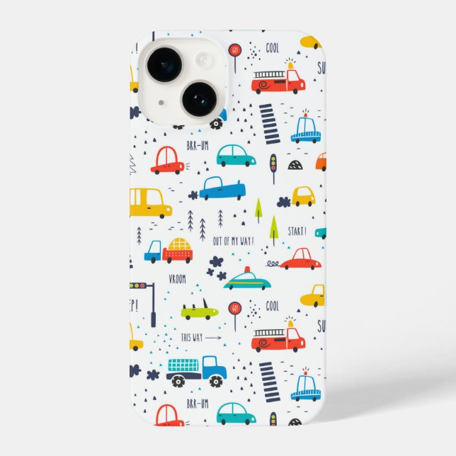 Cute Colourful Car Traffic Pattern iPhone Case (Back)