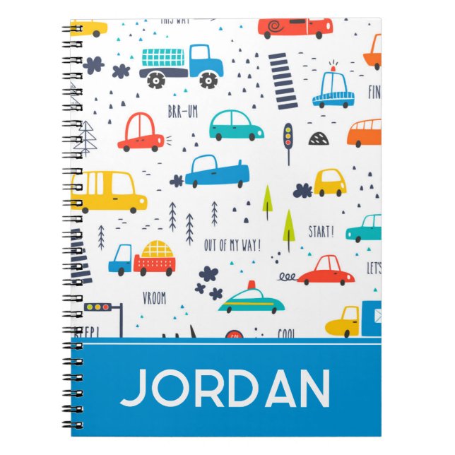 Cute Colourful Car Traffic Pattern Notebook (Front)