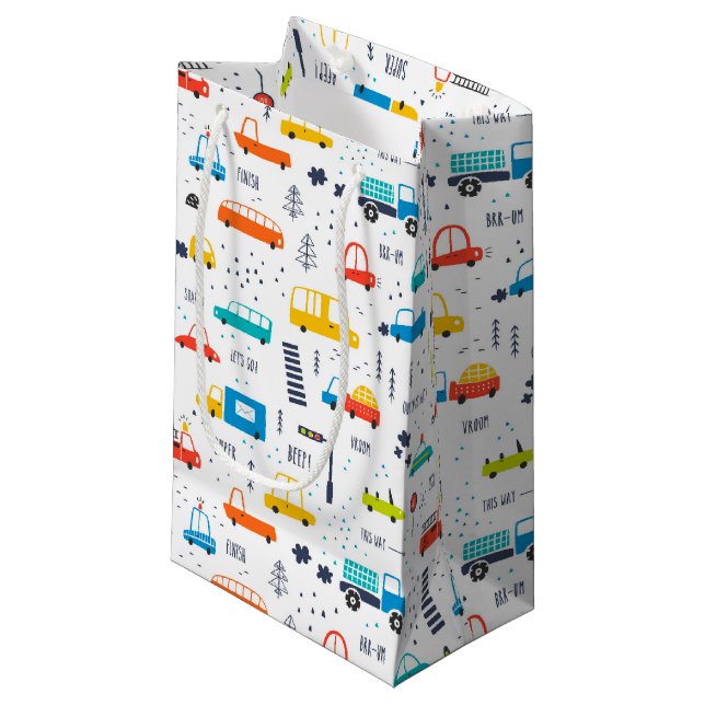 Cute Colourful Car Traffic Pattern Small Gift Bag (Front Angled)