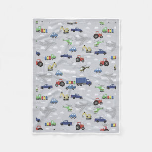 Cute Colourful Cars And Trucks Pattern Fleece Blan Blanket