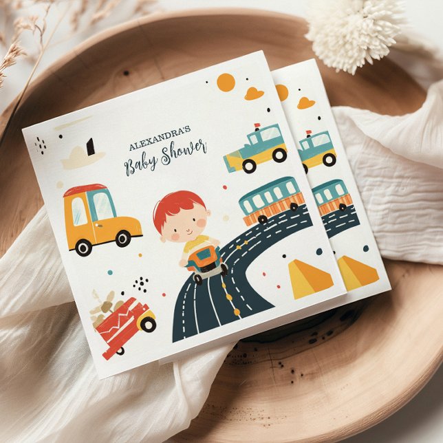 Cute Colourful Cars Boy Baby Shower Napkin (Creator Uploaded)