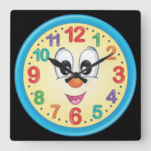 Cute Colourful Cartoon Baby Face Square Wall Clock