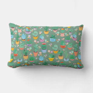 Cute & Colourful Cartoon Cacti In Various Pots Lumbar Cushion