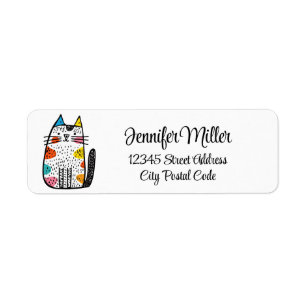 Cute colourful cartoon cat decoration return address label