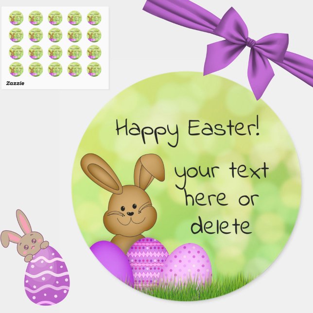 Cute Colourful Cartoon Easter Bunny Stickers  (These cute cartoon Easter Bunny stickers may be personalized with your own message! Happy Easter!)