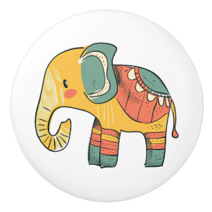 Cute colourful cartoon elephant decoration ceramic knob