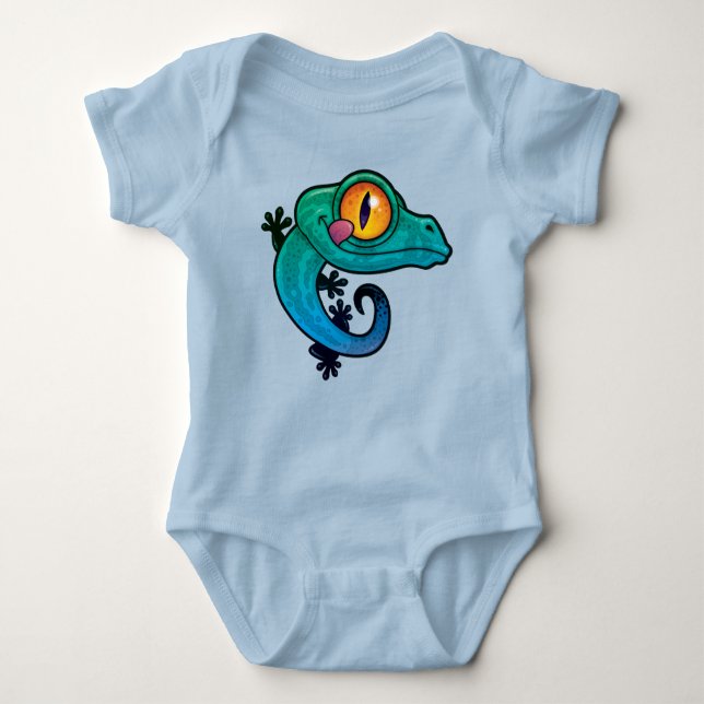 Cute Colourful Cartoon Gecko Baby Bodysuit (Front)